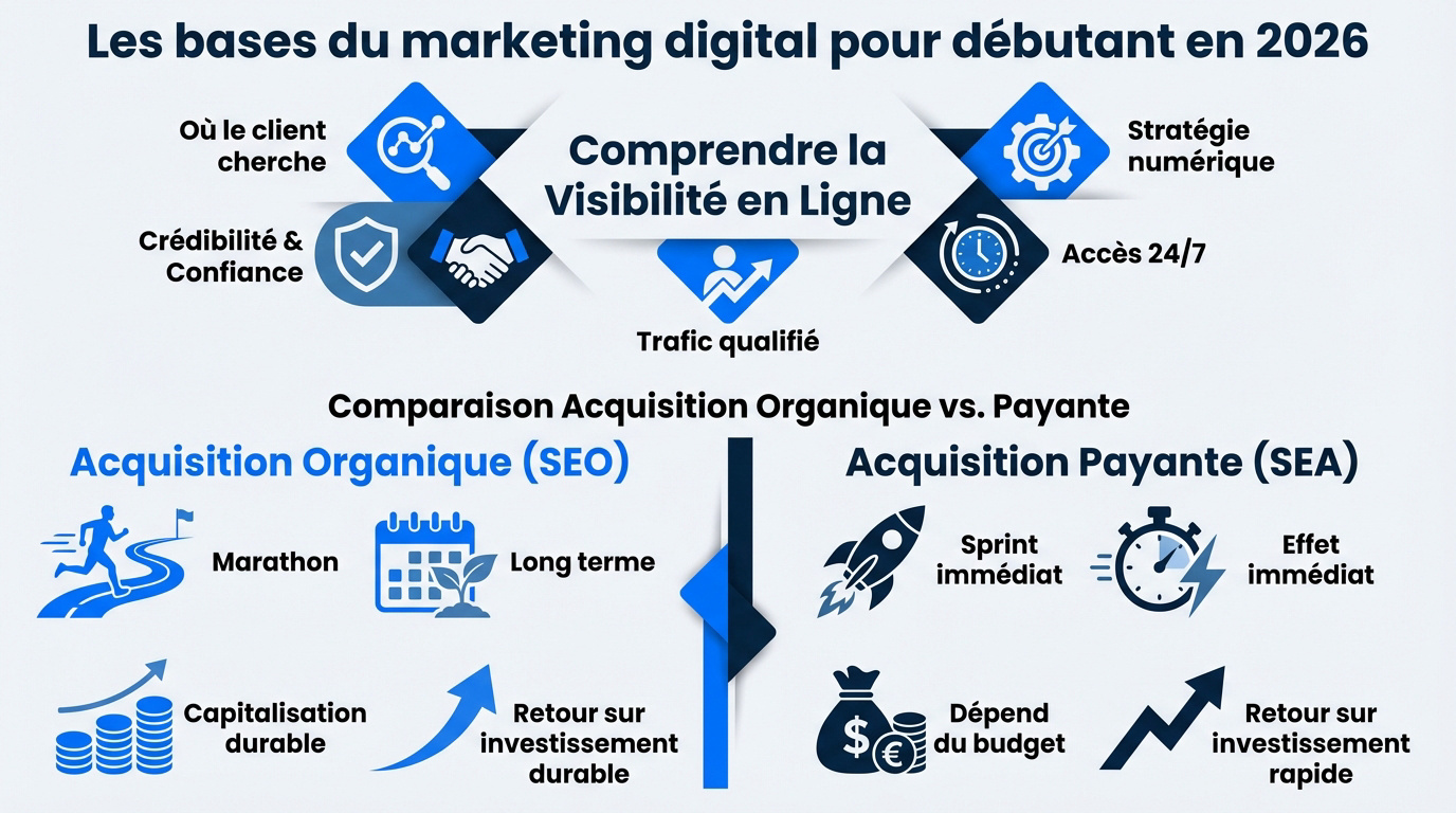 Schéma des piliers de la visibilité numérique pour une entreprise