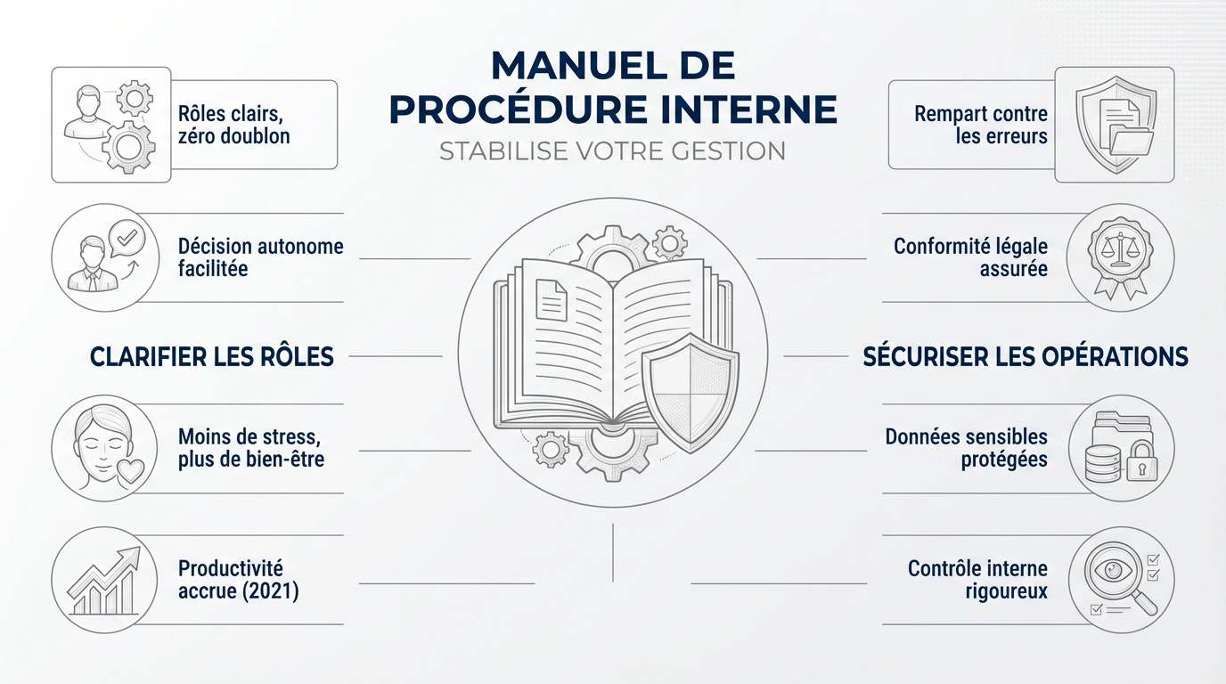 Schéma illustrant la stabilisation d'une entreprise grâce au manuel de procédure interne