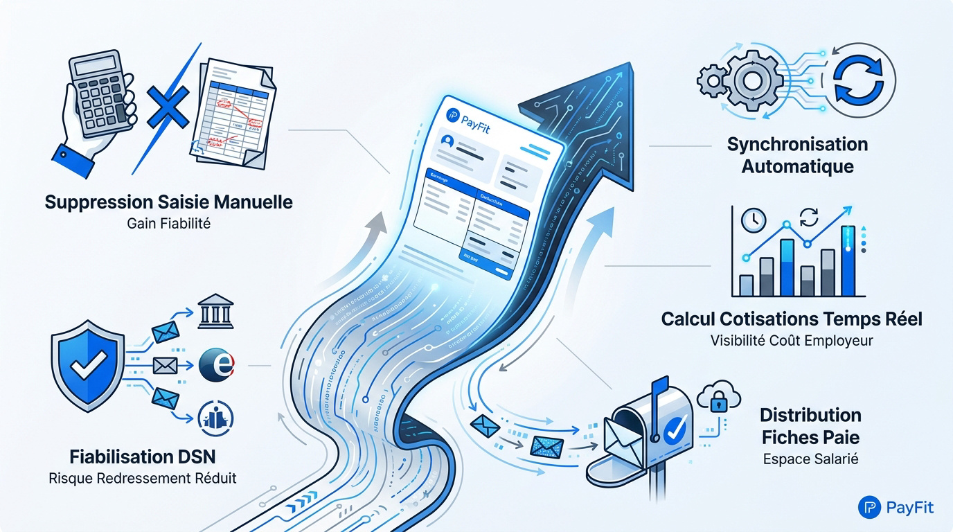 Interface logicielle de PayFit montrant l'automatisation de la génération des bulletins de salaire